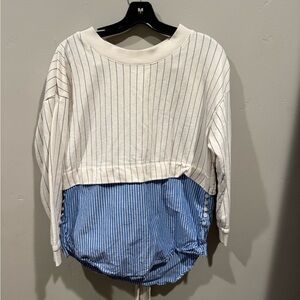 Striped White and Blue Long Sleeve Top by Anthropology